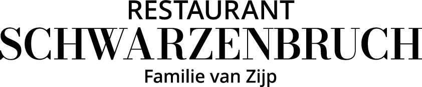 Logo mit schwarzer Schrift: Oben "RESTAURANT", mittig groß "SCHWARZENBRUCH", unten "Familie van Zijp".